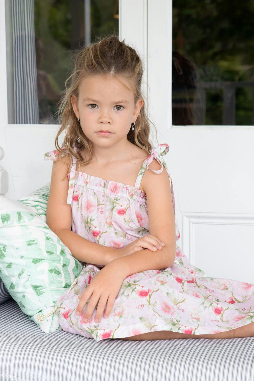 Girls Cotton Sundress – Adjustable Tie Straps (Petal)
