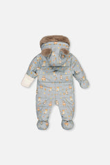 Baby One Piece Snowsuit Adapted For Car Seats Blue Animal Print