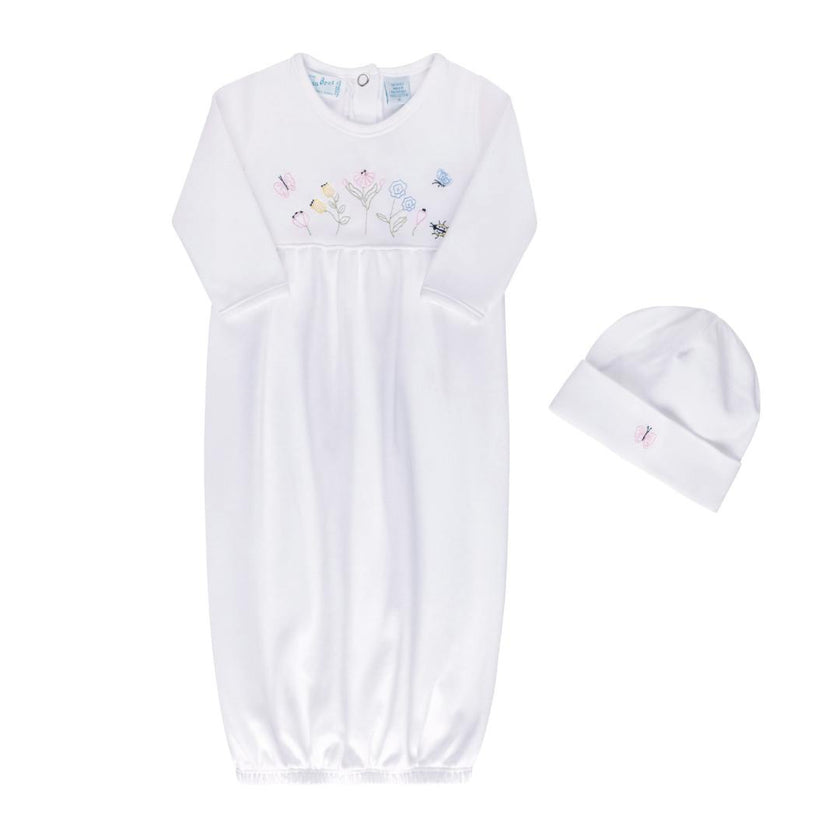 Garden Embroidered Cotton Gown w/Hat White