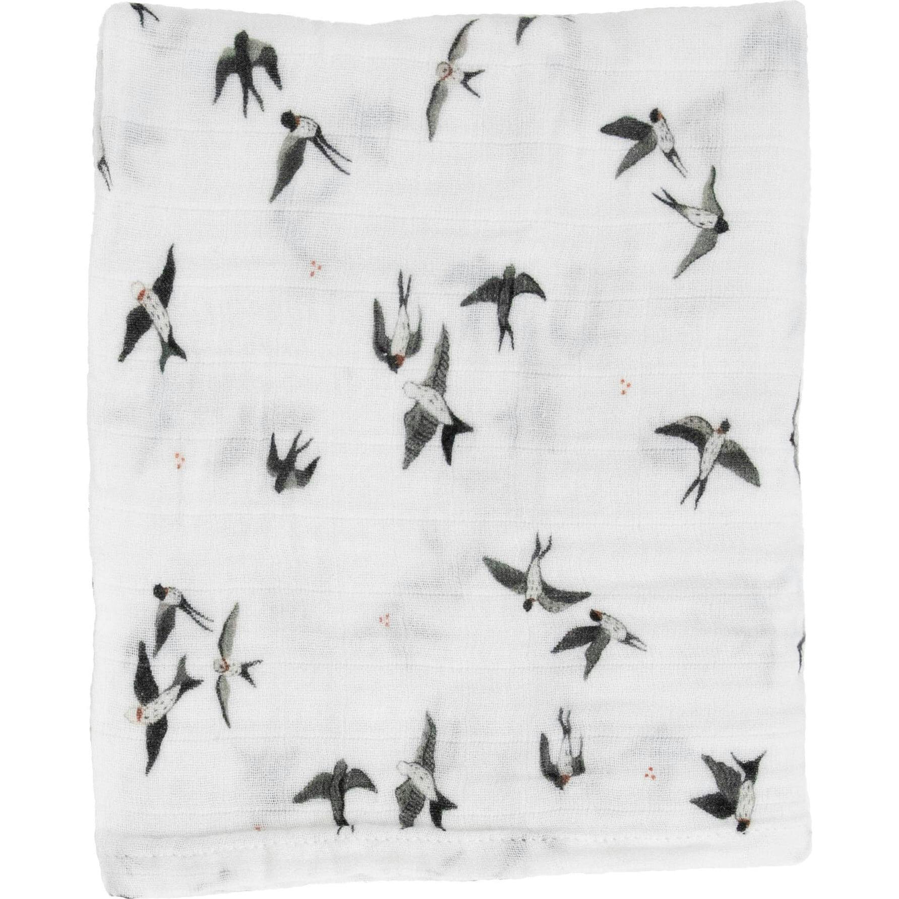 Organic Cotton Muslin Swaddle Blanket - Swallows