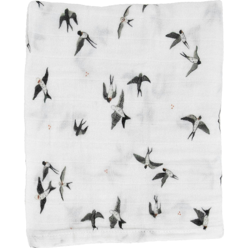 Organic Cotton Muslin Swaddle Blanket 2 Pack - Swallows