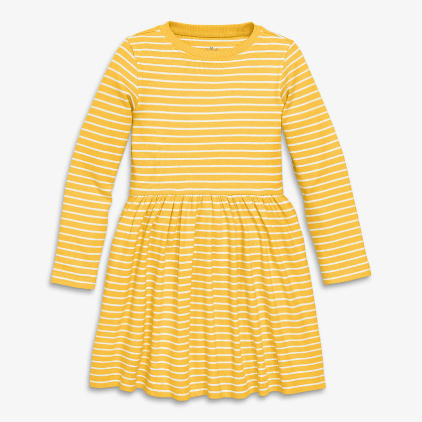 Kids long sleeve rib perfect pocket dress in stripe