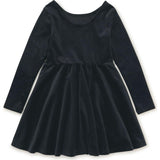 Velour Boat Neck Long Sleeve Ballet Skirt Dress, Black