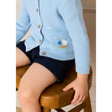 Nautical Boat Embroidery Polo Collar Cardigan in Sky Blue (12mths-6yrs)