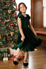 Mini Hattie Dress in Emerald Velvet