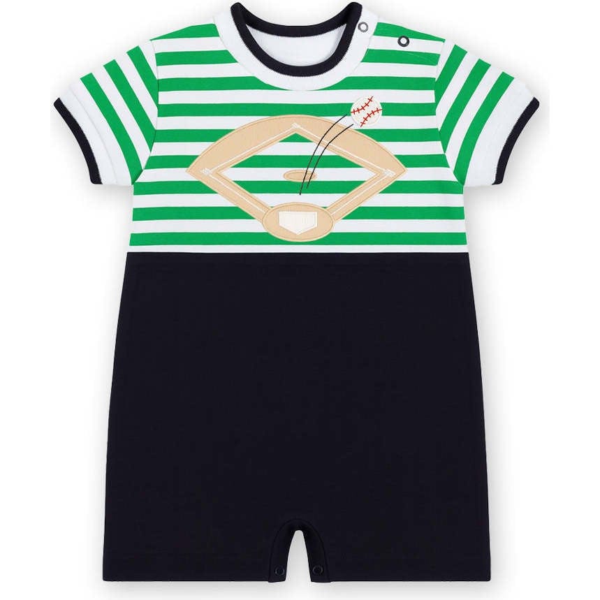 Stripe Knit Shortall With Baseball Field