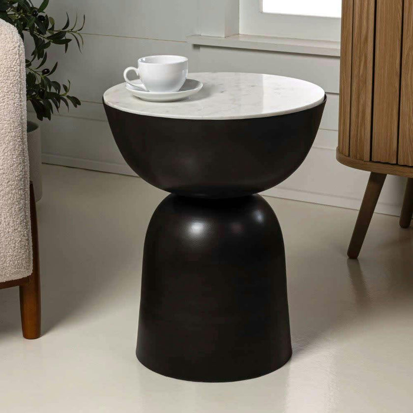 Atarah 20" Contemporary Natural Marble/Metal Handmade Hourglass End Table