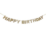 Packed Party Happy Birthday Gold Shimmer Reusable Banner - 80-Inch Glitter Gold Felt Letters with Ric Rac Trim for Birthday Parties and Celebrations