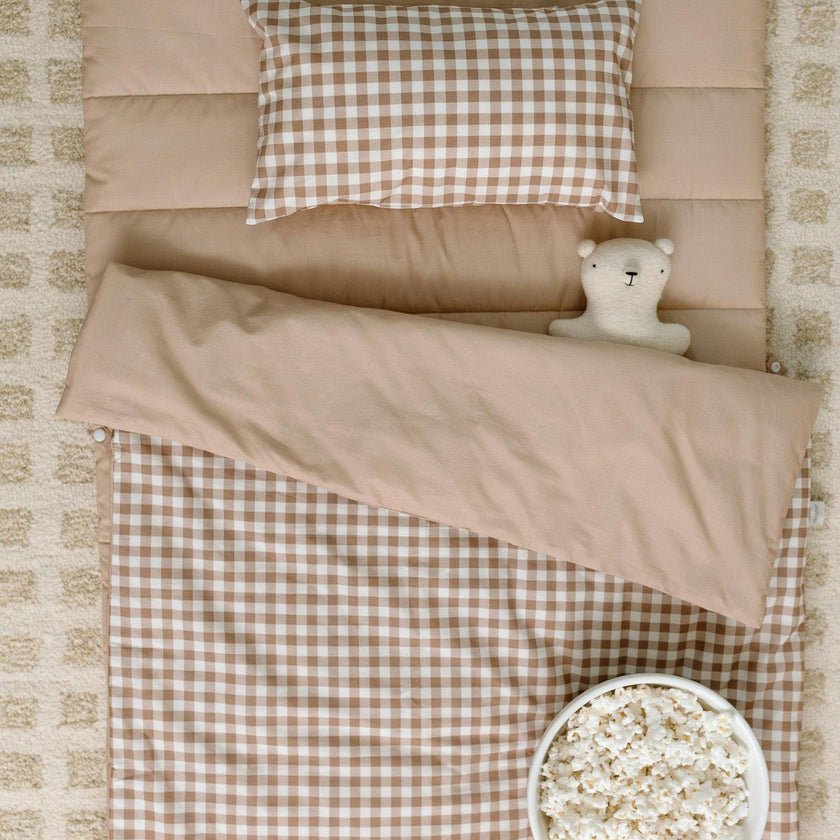 Organic Portable Bedding Set- Brown Gingham