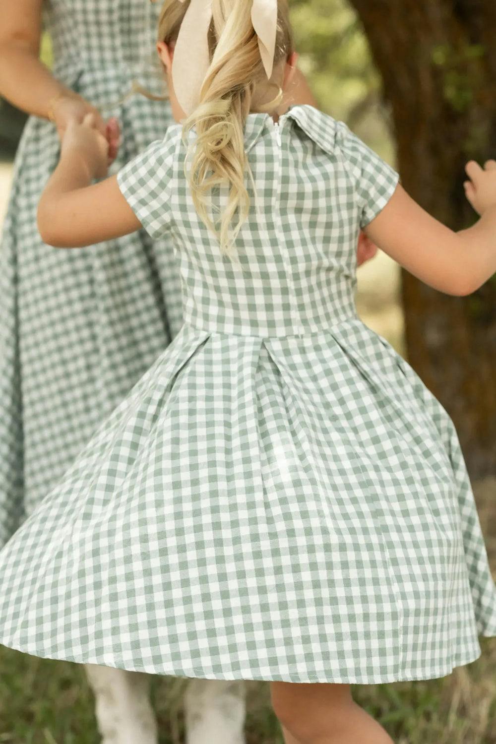 Mini Amber Dress in Sage Gingham