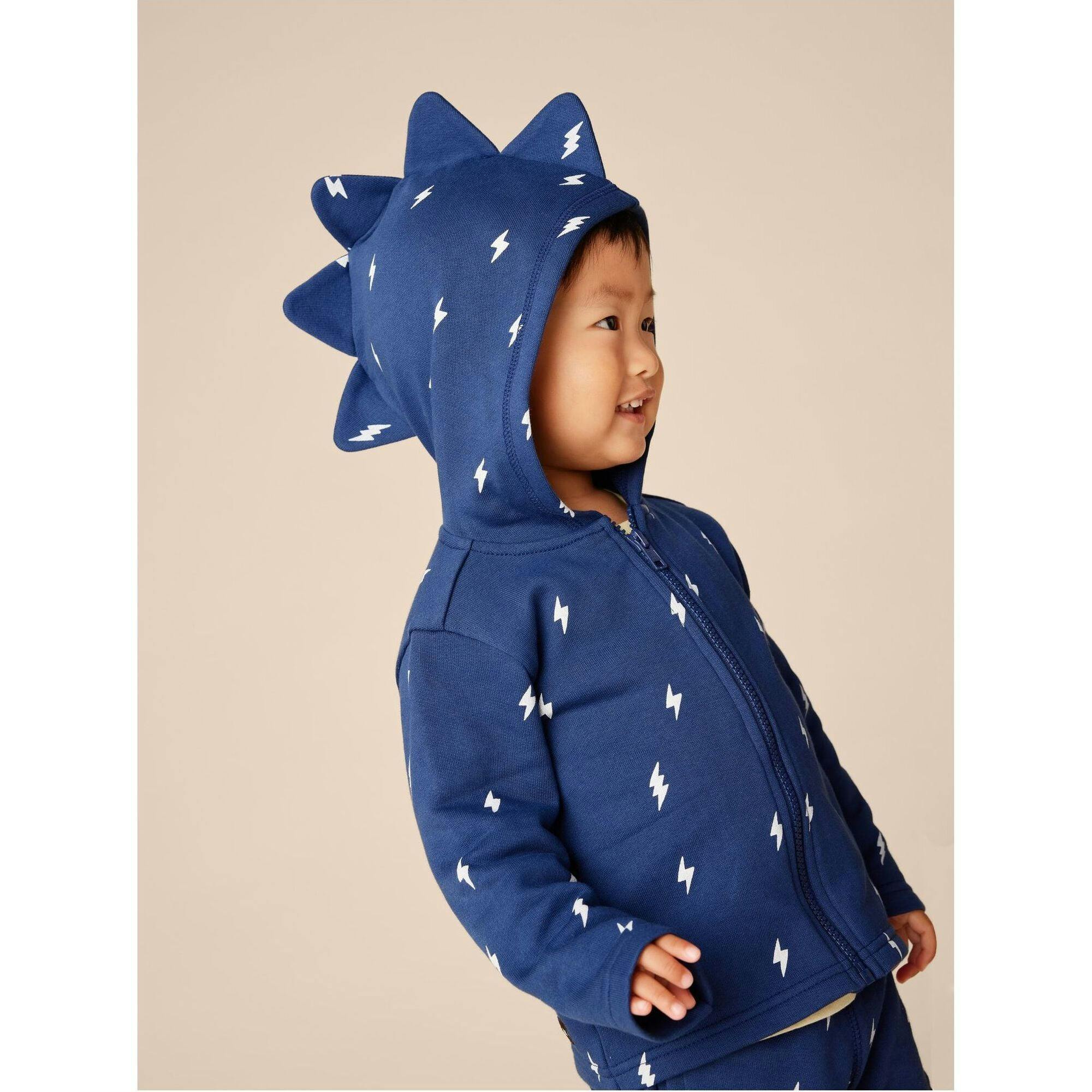 Babys Spike Out Print Front Zip Hoodie, Blue