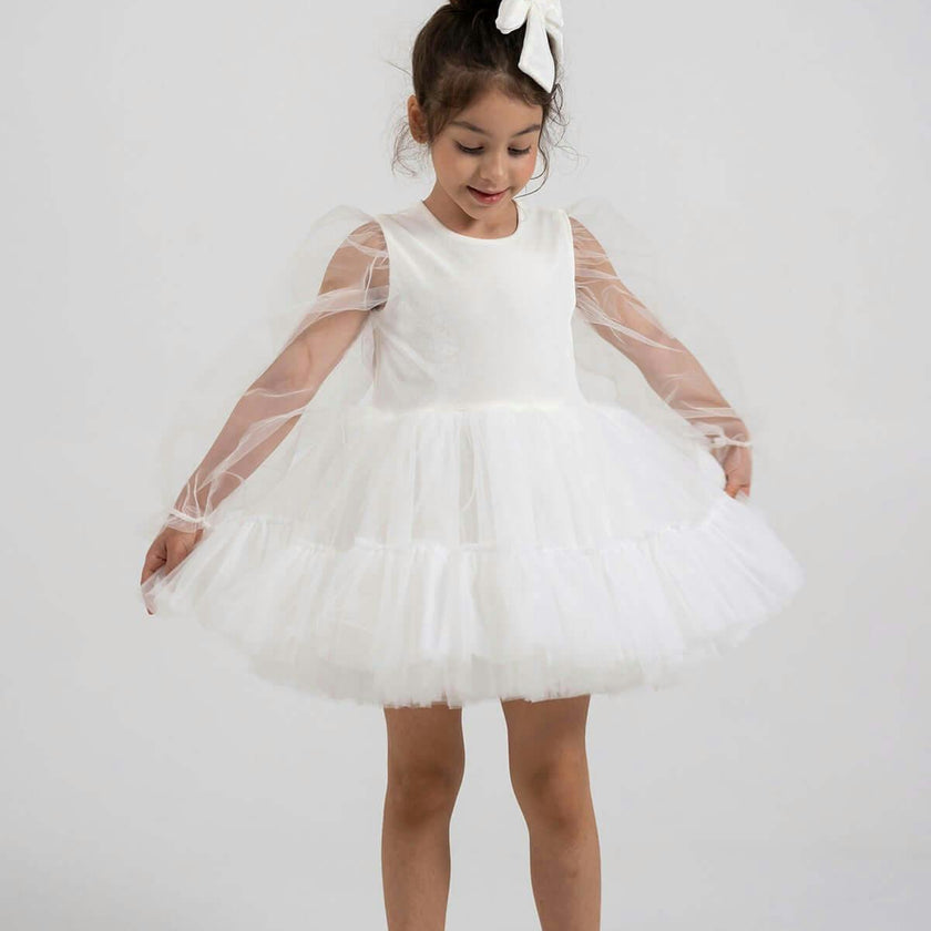 White Velvet Balloon Tutu Dress