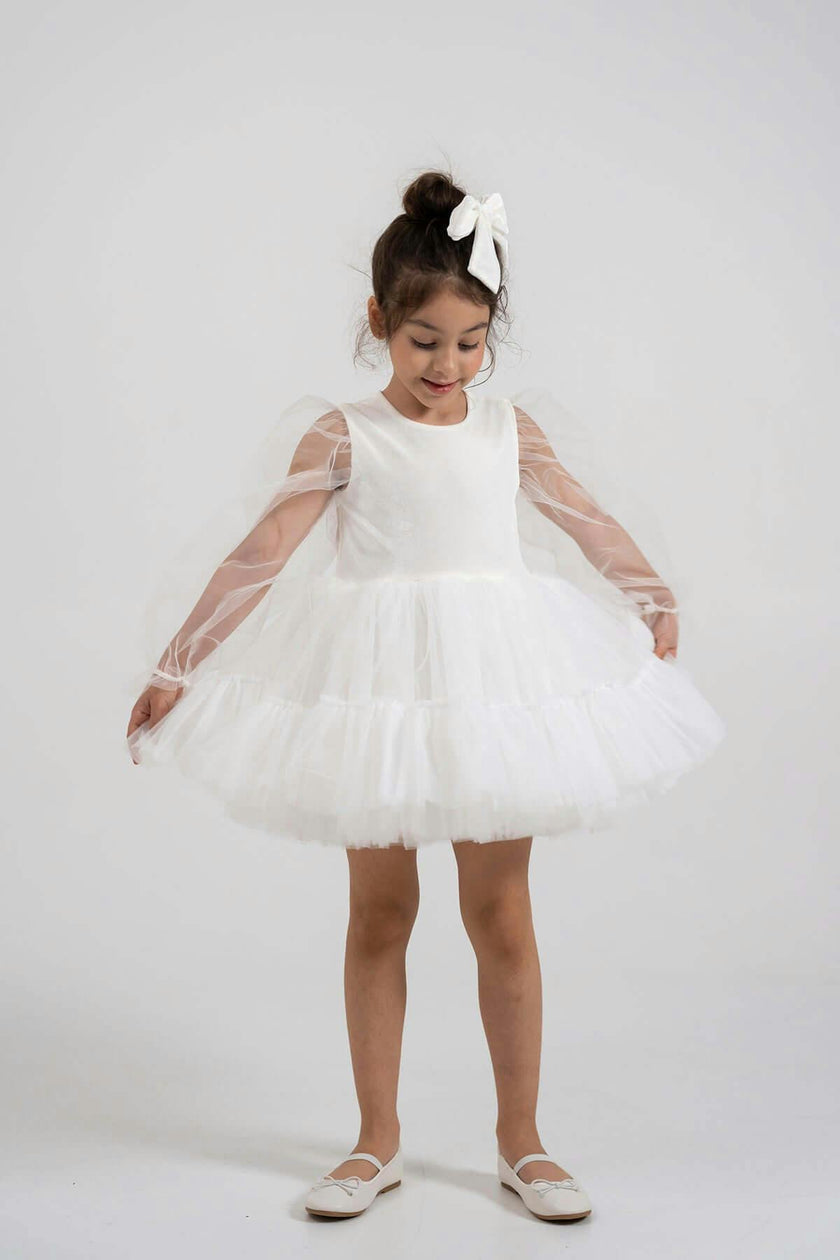 White Velvet Balloon Tutu Dress