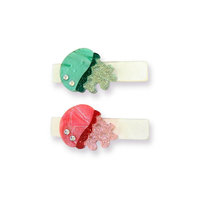 Jellyfish Mini Green Pink Hair Clips -SUM