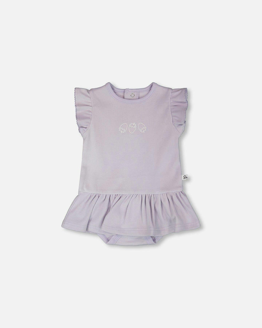 Cotton Rib Jersey Romper With Frill Lilac
