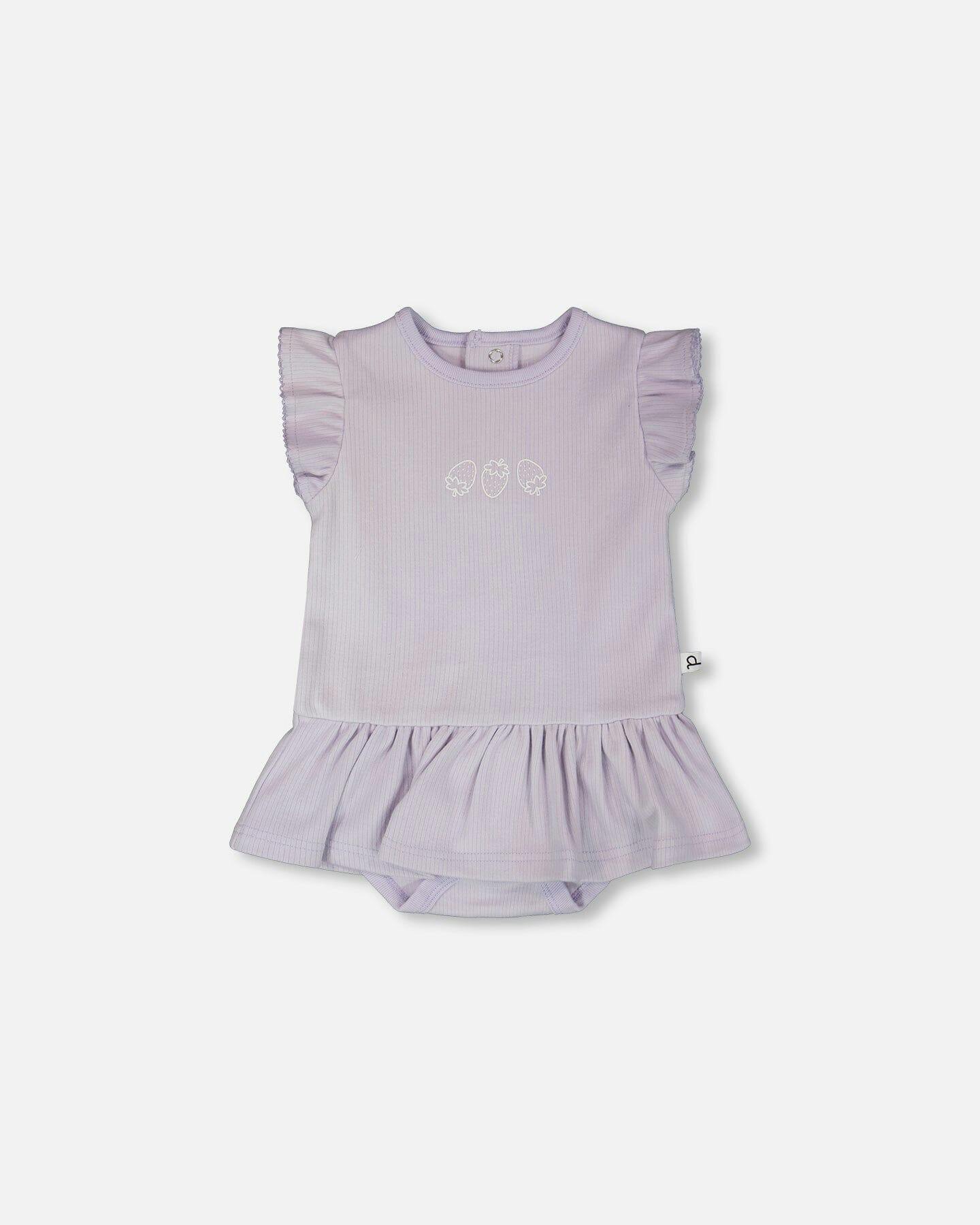 Cotton Rib Jersey Romper With Frill Lilac