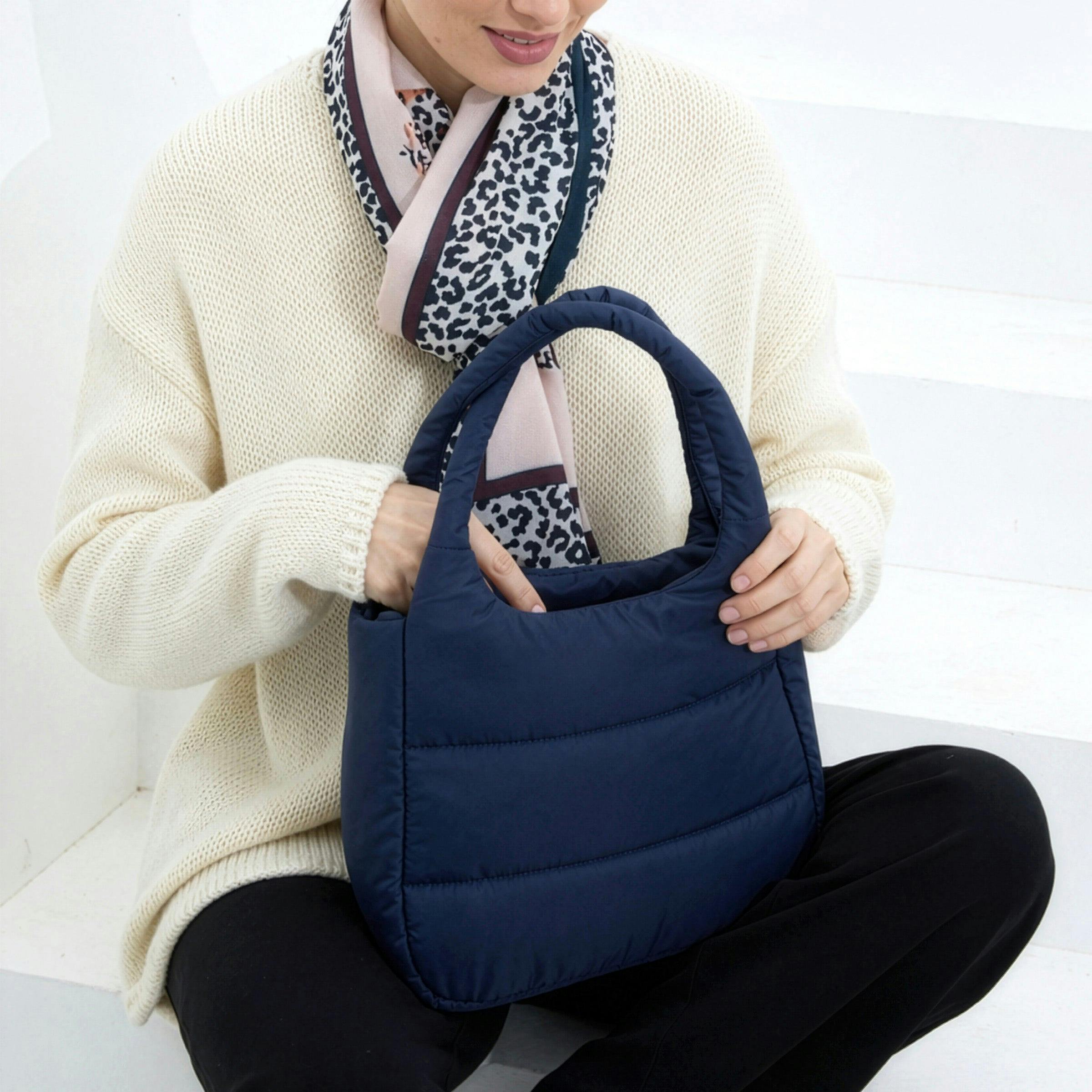 The Astra Puffy Tote with Removable Crossbody Strap in Navy