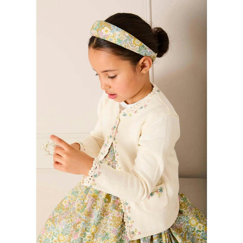 Wildflower Embroidered Openwork Detail Cotton Cardigan in Cream (18mths- 10yrs)