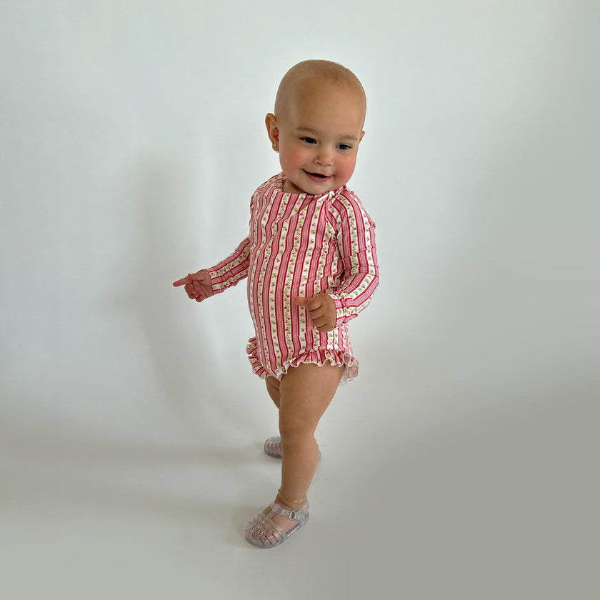 The Tiny Sora Rashguard - Pink Pansy Stripe