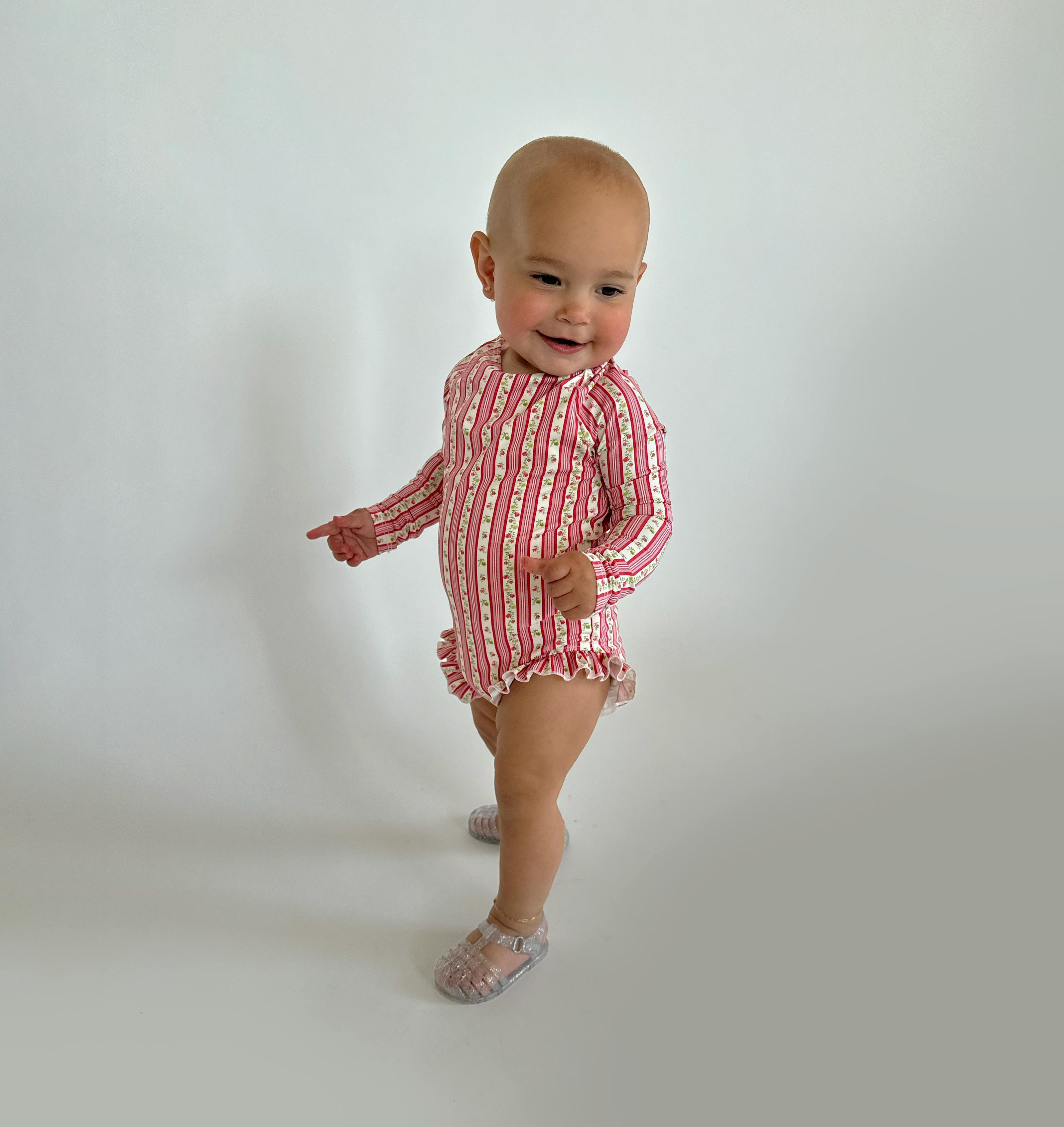 The Tiny Sora Rashguard - Pink Pansy Stripe