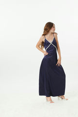 Miller Navy Satin Maxi Dress With Lace Trim