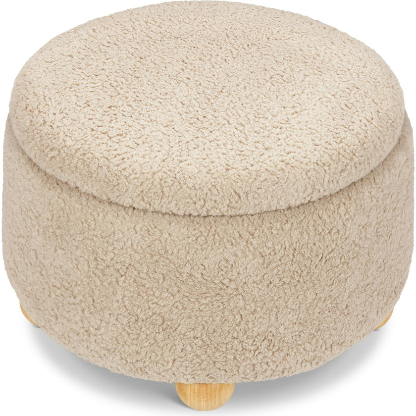 Tuffet Storage Ottoman in Chai Shearling with Honey Ball Feet
