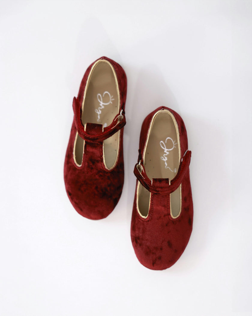 Bordo Velvet Mary Jane Shoes