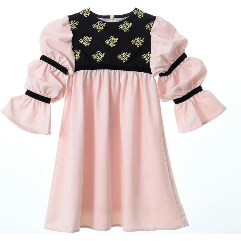 Bella dress (pink with golden embroidery blooms)