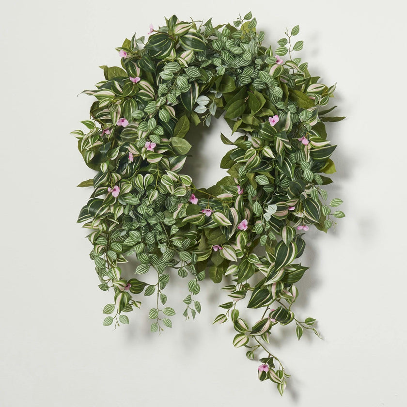 Wild Vines - Mixed Foliage, Peperomia Leaf & Wandering Dude All Season Greenery Front Door Wreath