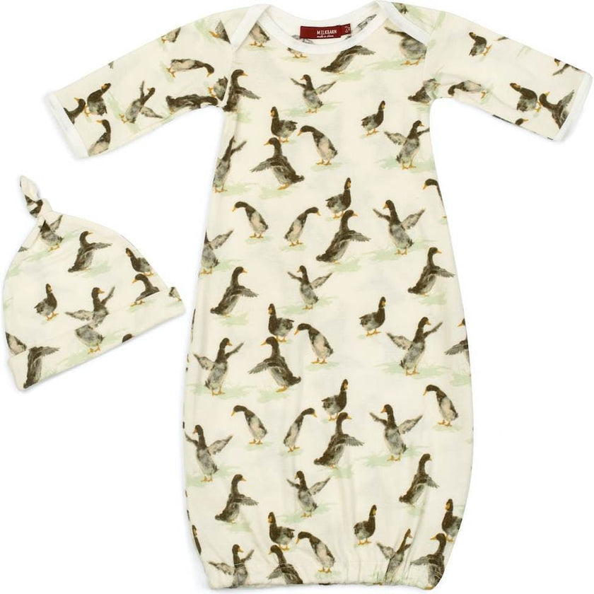 Organic Cotton Newborn Gown & Hat Set
