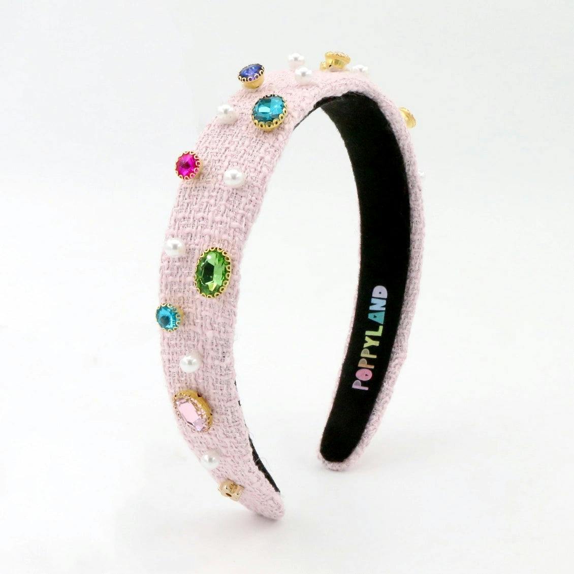 Light Pink Tweed Bejeweled Headband