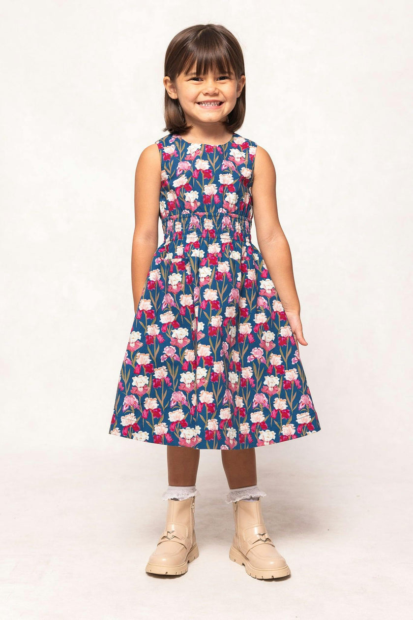 Mini Carly Dress in Navy Pressed Petals