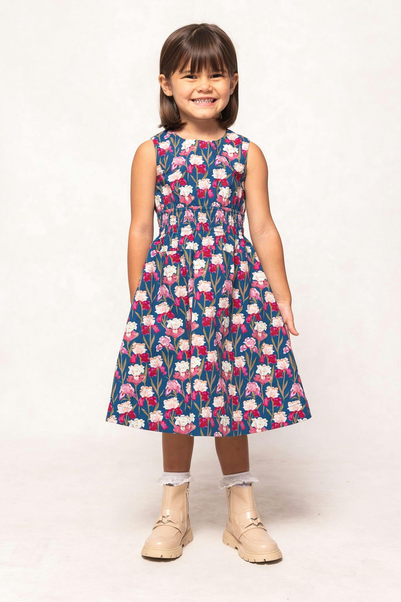 Mini Carly Dress in Navy Pressed Petals