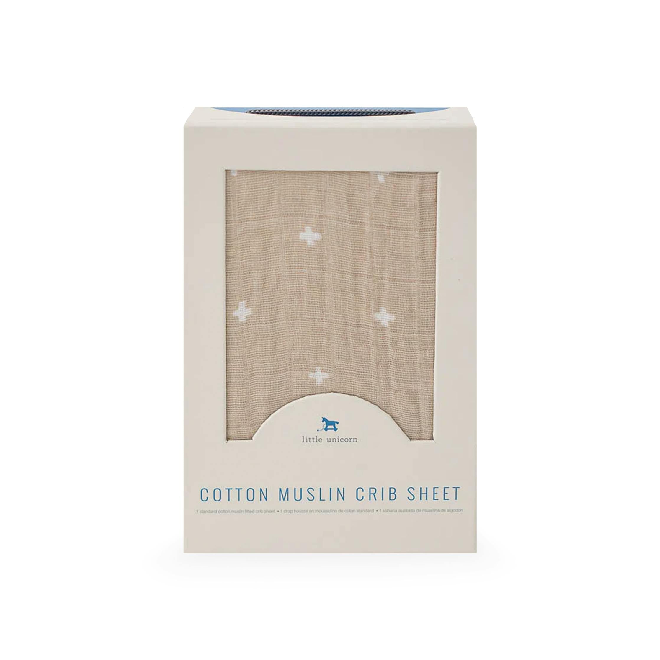Cotton Muslin Crib Sheet - Taupe Cross