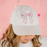 Sky Blue Floral Bow Patch Baseball Hat - White