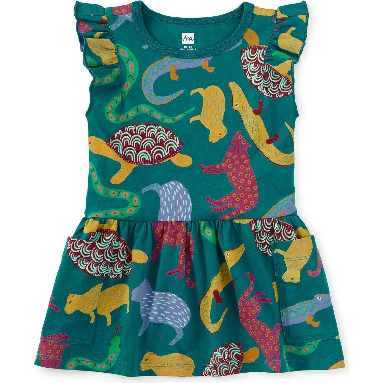 Flutter Sleeve Pocket Dress, Yellow
