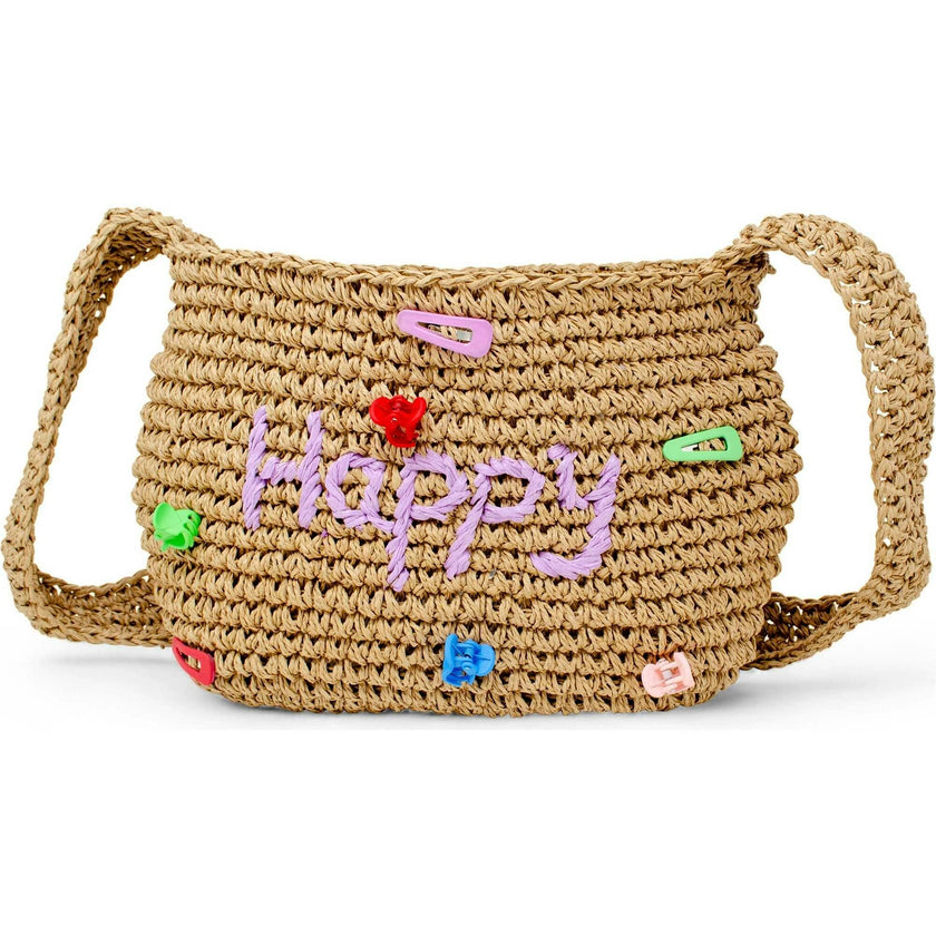 Girls Wicker Crossbody Message Charm Tote