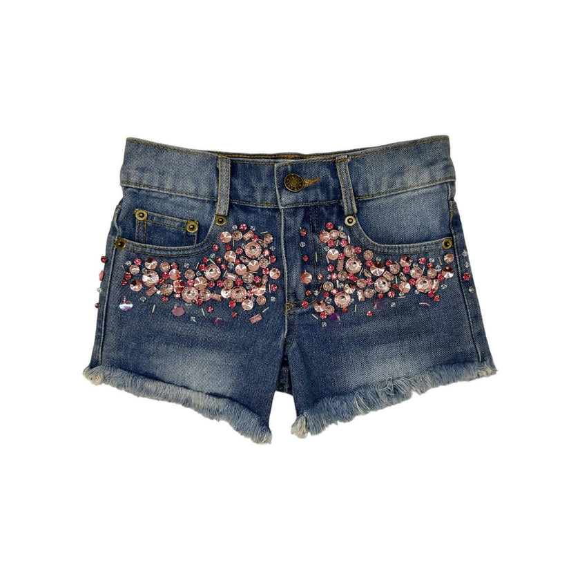 Crystal Frayed Hem Denim Short