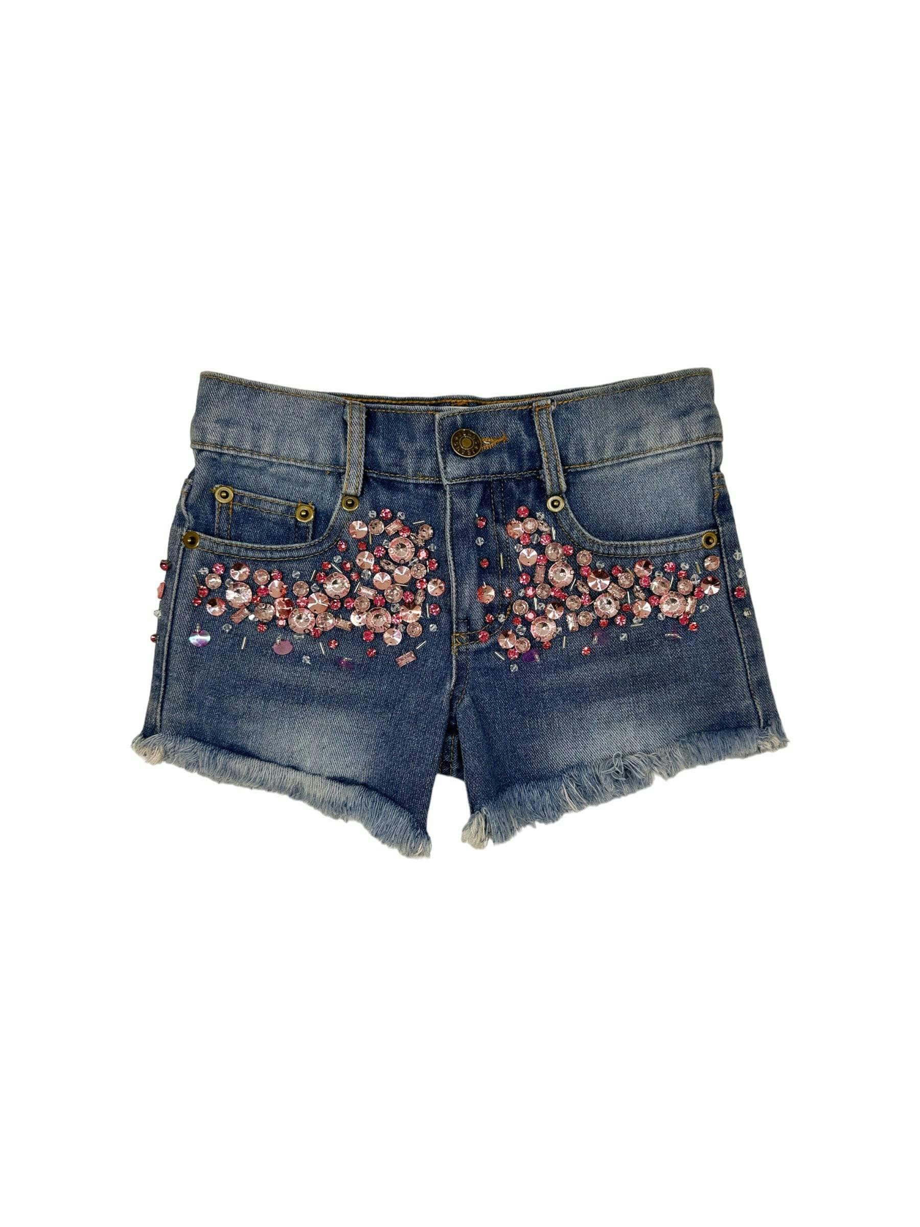Crystal Frayed Hem Denim Short