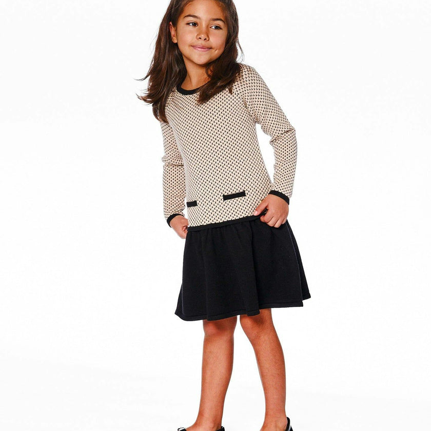 Long Sleeve Knit Sweater Dress Black And Beige