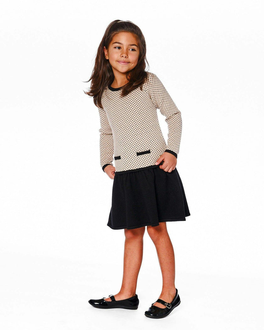 Long Sleeve Knit Sweater Dress Black And Beige