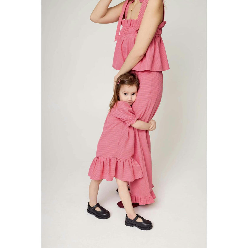 children's vichy frilled dress - wild berry