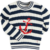 Anchor Motif Cable Knit Sailor Stripe Jumper in Navy (12mths- 10yrs)