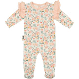 Floral Print Shoulder Ruffle Footie