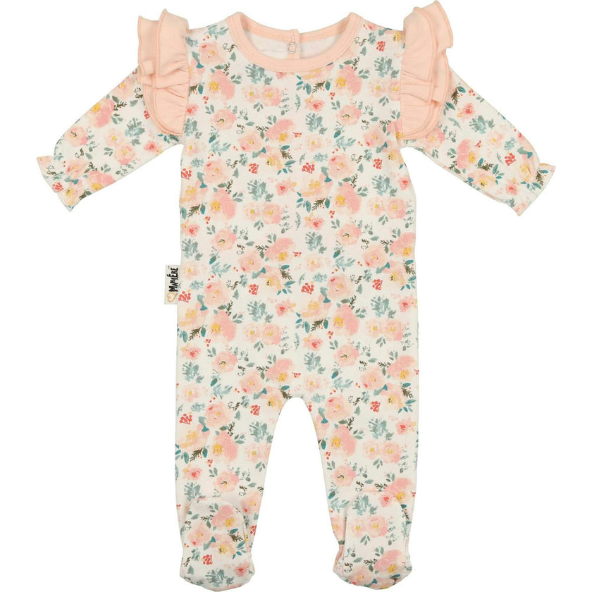 Floral Print Shoulder Ruffle Footie