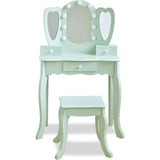 Teamson Kids Heart Glow Wooden Vanity Set With LED Lights Mirror & Stool