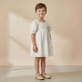 Organic Eyelet Bubble Sleeve Dress - Ivory Eyelet