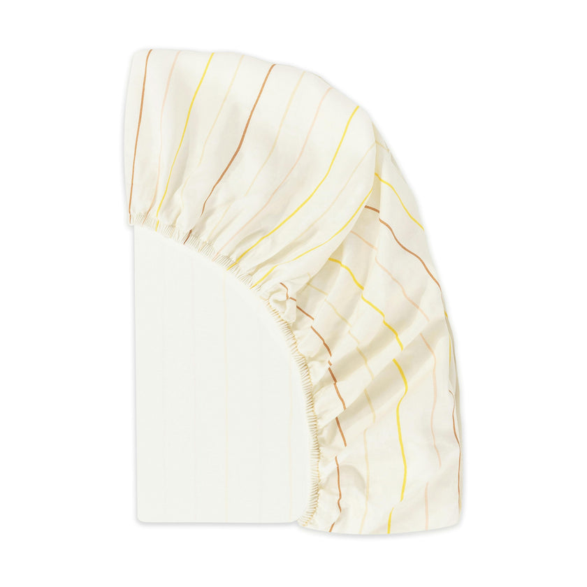 Mini Crib Sheet in GOTS Certified Organic Brushed Cotton in Ivory with Warm Multi-Color Stripes