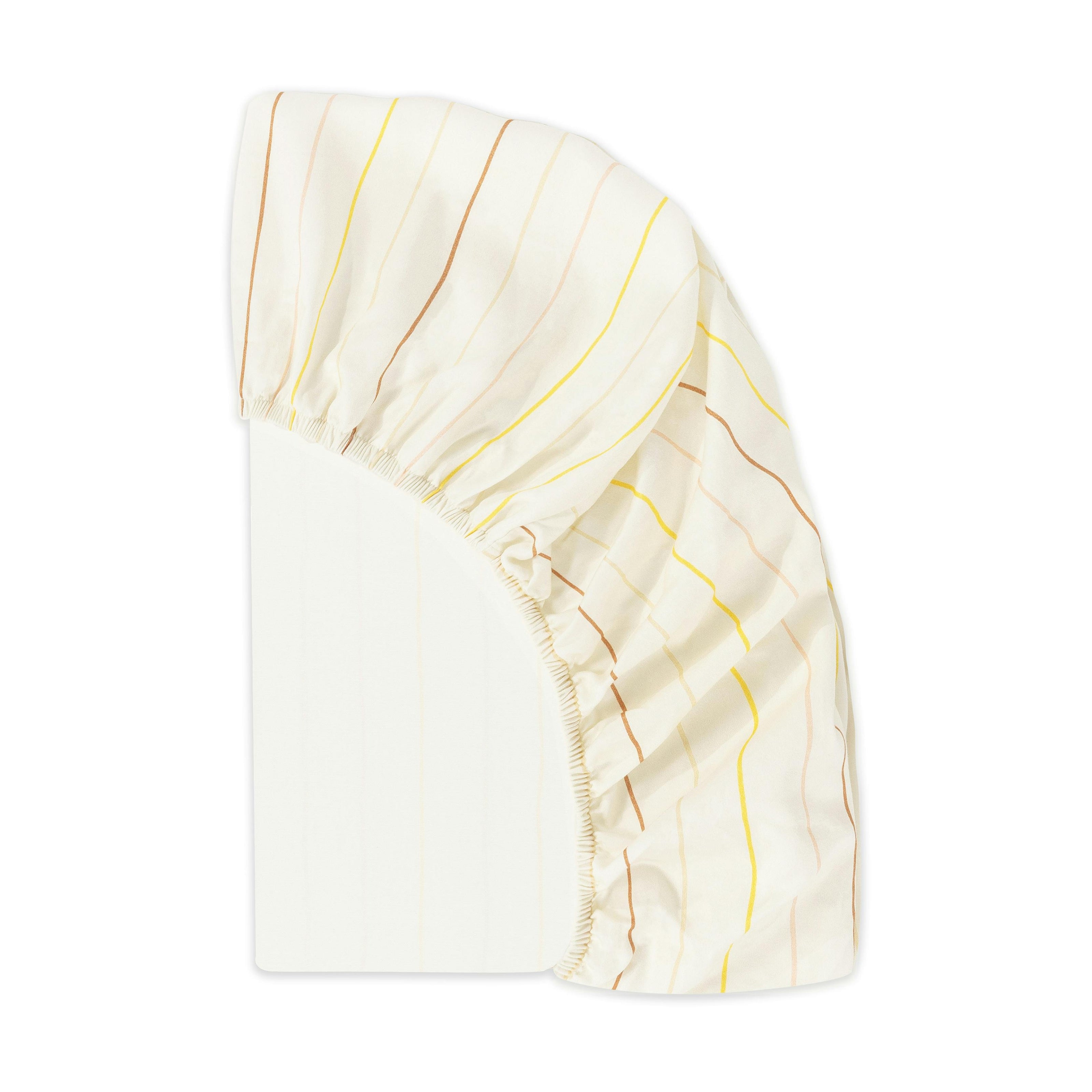 Mini Crib Sheet in GOTS Certified Organic Brushed Cotton in Ivory with Warm Multi-Color Stripes