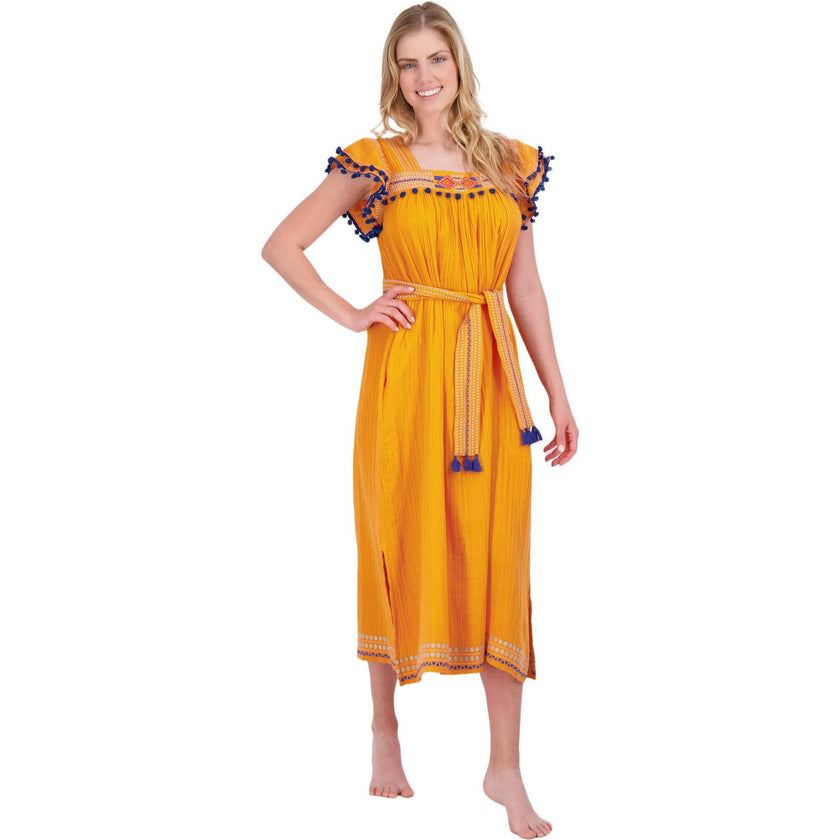 Women's Maxi Sandrine Embroidered Dress, Yellow